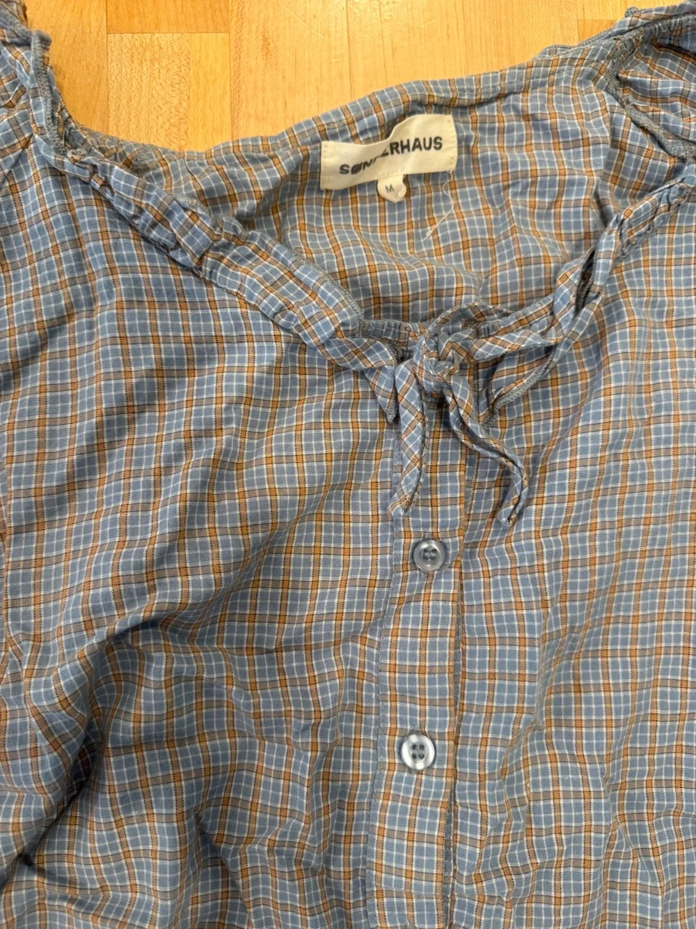 Sonderhaus 100% Cotton Blue Plaid Women's Romeo Two-Piece Set - Picture 2 of 4